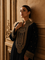 Black shimmer silk dupatta with beaded border