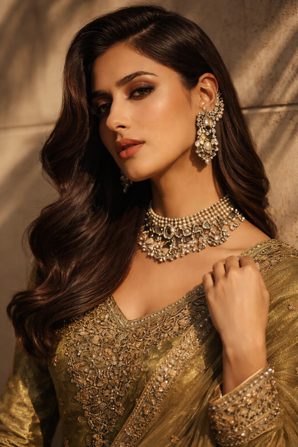 Olive Green Embroidered Sharara Set with Dupatta