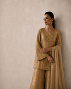 ILARA Zarina bronze stripe three-piece suit, back view
