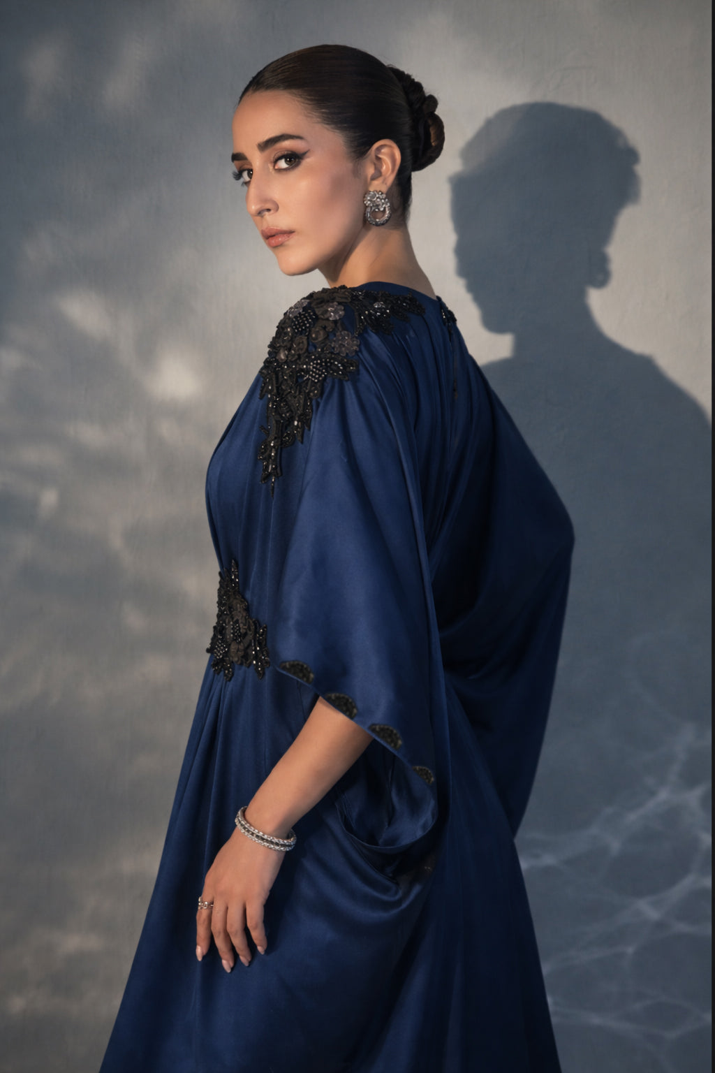 Ariza midnight navy embellished kaftan, full length